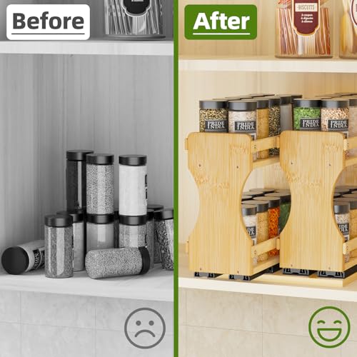 Pull Out Spice Rack Organizer for Cabinet (9" Wide, 2 Drawers)