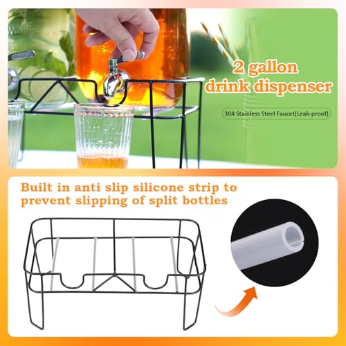 2 Pack 1 Gallon Glass Drink Dispenser with Bamboo Lids
