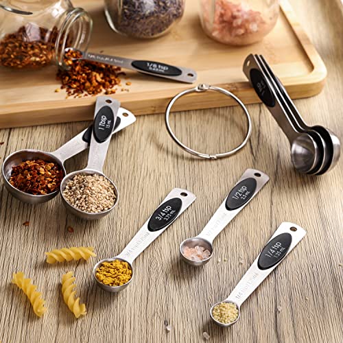 Magnetic Measuring Spoons Set of 9 Stainless Steel Measuring Spoons (Black)