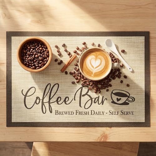 Coffee Bar Mats Set of 4 (12" x 18", Rectangular Set of 4 / Beige)