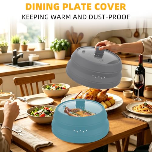 Tall Microwave Splatter Cover Glass Cover Guard Lid 5.8 inch Height with Collapsible Silicone for Food Pot Plate 8.5 inch Light Grey (LIGHT GREY / 8.5 inch)
