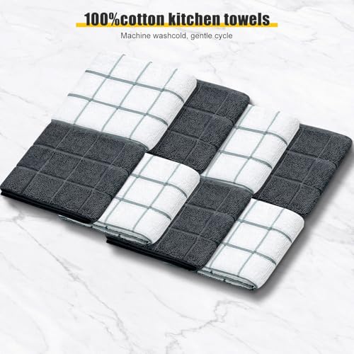 Oven Mitts Kitchen Towels Dishcloths with Pot Holders Sets 12PCS (Deep Green)