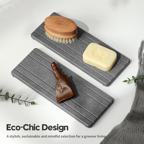 2PCS Diatomite Quick Stone Drying Tray Mat For Bathroom & Kitchen Counter (2pack-9"x 3.5" - Dark Gray)