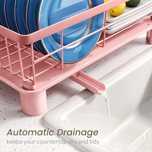 Dish Drying Rack for Small Kitchen Counter (Pink / 11" W x 15" L)