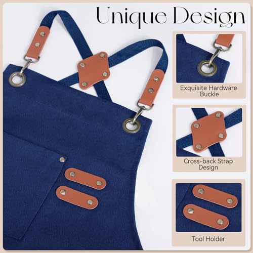 Chef Aprons for Men Women with Large Pockets (Navy Blue)