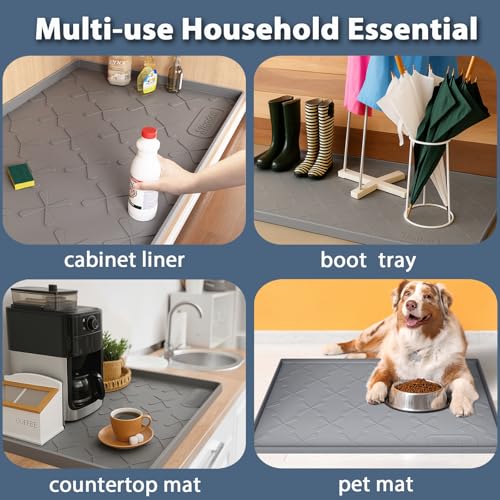 Waterproof Under Sink Mat Silicone 40"x19" (Gray / 40"W x 19"L)
