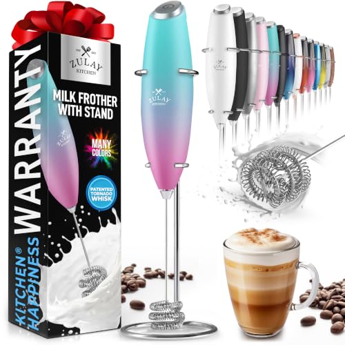 Zulay Powerful Milk Frother for Coffee with Upgraded Titanium Motor (Teal Pink Fade / OG Frother)