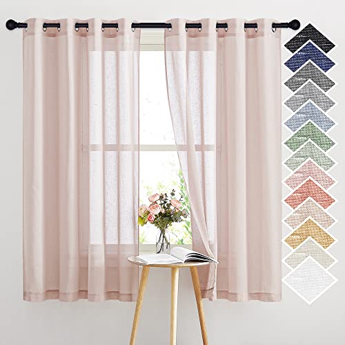 Linen Blend Semi Sheer Curtains 63" L for Nursery (52"W x 63"L (Pack of 2) / Dusty Blush)