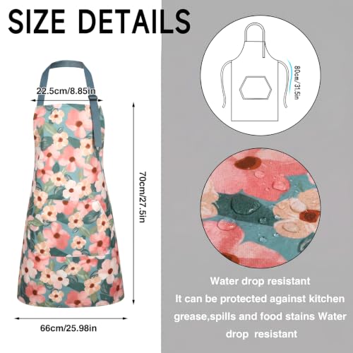 3 Pack Floral Aprons with Pocket (Orange, Green, Pink)