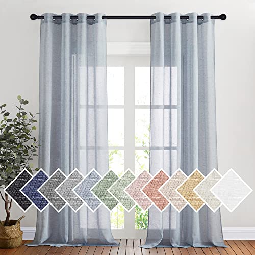Linen Semi Sheer Flax Curtains 96" L (52"W x 96"L (Pack of 2) / Sea Mist)