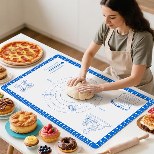 Silicone Baking Mat with 10 Useful Recipes (Blue / 26"L x 16"W)