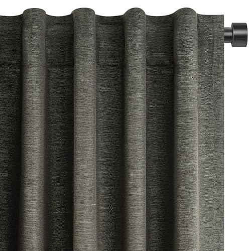 Dark Grey Black Out Curtains 63 Inch Long for Bedroom Back Tab with Rings Hooks Thermal Insulated Short Linen 100% Blackout Drapes Farmhouse Living Room Darkening Kitchen Curtains 52x63 (Carbon Grey / 52"W x 63"L (Pack of 2))