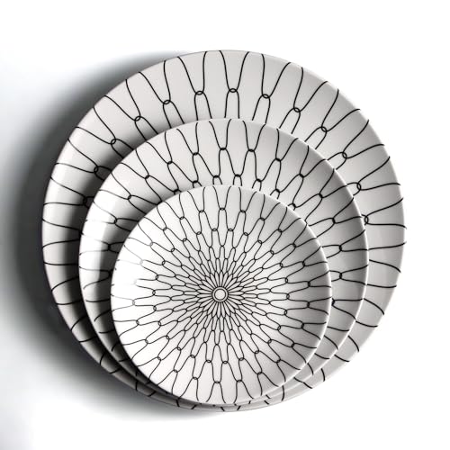 10 Inch Dinner Plates Set of 6 (White plates with black grid / 10 inch)