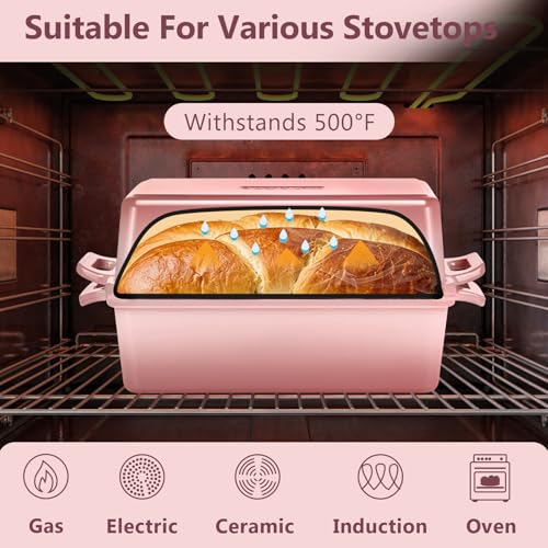 Enameled Cast Iron Bread Loaf Pan with Lid (Pink)