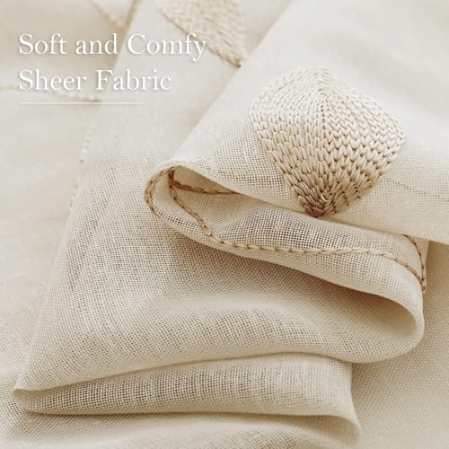 Taupe Kitchen Sheer Curtains Leaf Embroidered (52"W x 45"L (Pack of 2) / 2-taupe/Beige)