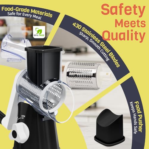 Black Hand Crank Rotary Cheese Grater (Black / 3 Blades)
