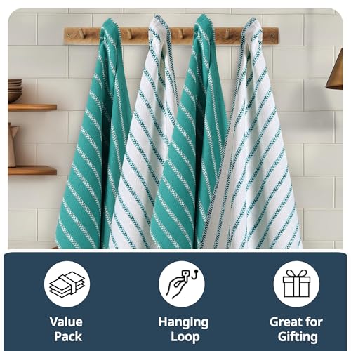 Kitchen Towels Set (18"x28" - 4 Pack / 13: Peacock Blue Herringbone)