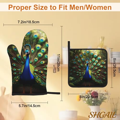 Peacock Pattern Oven Gloves and Hot Pads Set (Peacock)