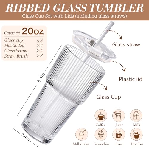 20oz Ribbed Iced Coffee Cups with Lids (Ribbed)