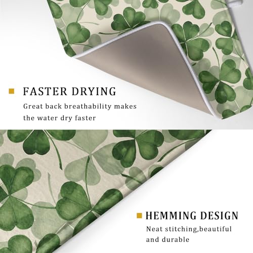 St Patrick's Day Dish Drying Mat for Kitchen Counter 18x24 Saint Patricks Clover Shamrock Green Print Absorbent Reversible Microfiber Drying Mats Kitchen Countertop Protector Dishes Drainer Rack Pad (18" x 24")