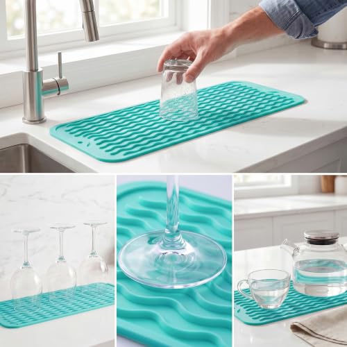 Silicone Dish Drying Mat for Multiple Usage (Mint / 17"L x 6"W)