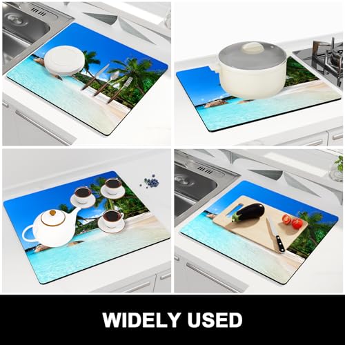 Dish Drying Mat for Kitchen Counter (Happy Beach / 16" x 18")