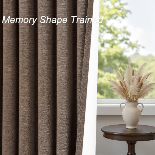 Dark Brown 90 Inch Blackout Linen Curtains for Bedroom Living Room 2 Panels Memory Trained 100% Black Out Soundproof Room Darkening Back Tab Window Curtains Pleated Drapes (Dark Brown / 52"W x 90"L (Pack of 2))