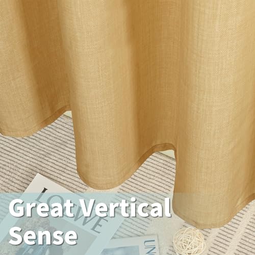 Light Filtering Faux Linen Curtains for Bedroom (52"W x 63"L (Pack of 2) / Silver Grommet-caramel Brown)