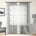 Light Grey Sheer Curtains Leaf Embroidered (52"W x 84"L (Pack of 2) / 3-grey)