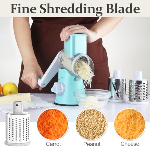 Rotary Cheese Grater Hand Crank Cheese Shredder for Fresh Cheese (5 BLADES / Blue)