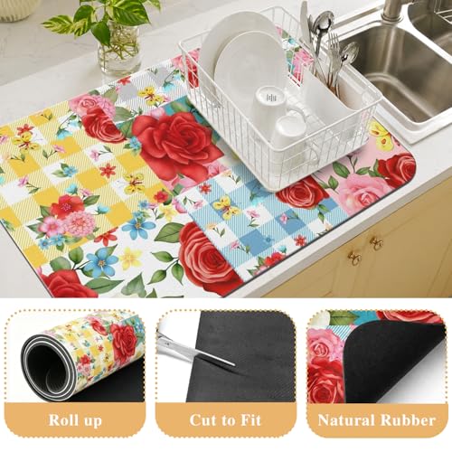 Kitchen Countertop Dish Drying Mat (Flower-2-1 / 23" x 15")