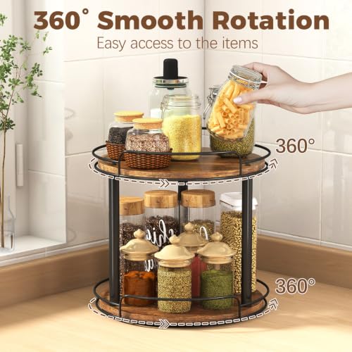 10'' Wood Lazy Susan Turntable Organizer for Cabinet (10 inches 2 Tier)