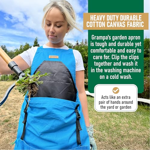 Grampa's Gardening Apron Cross Back Garden Apron with Large Pockets (Blue)