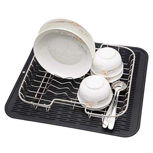 2 Pcs Oversized Silicone Dish Drying Mat for Kitchen (Black / 18" x 16")