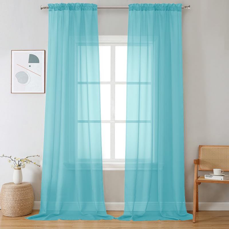 Aqua Sheer Curtains 108 Inches Long 2 Panels (Aqua / 42"W x 108"L (Pack of 2))