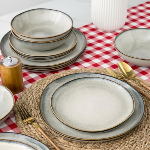 Ceramic Dinnerware Sets for 4 (Green Wheat / Service for 4(12Pcs))