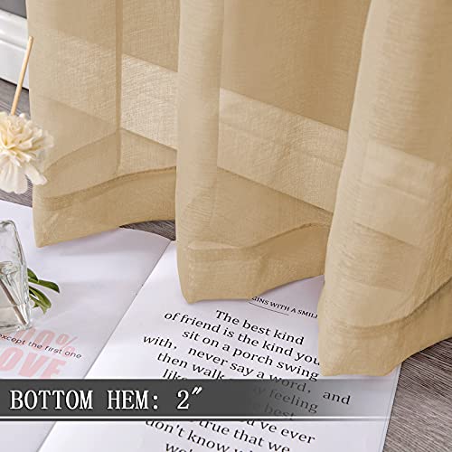 Short Sheer Curtain Linen Textured Bedroom Curtains Sheer Light Filtering Rod Pocket Voile Curtain for Living Room (54"W x 54"L (Pack of 2) / Beige)