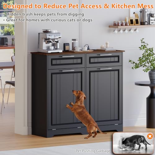 Double 10 Gallon Tilt Out Trash Can Cabinet with Deodorizing Function and Power Outlet (Black / 13.11"D x 40.16"W x 35.2"H(Double))