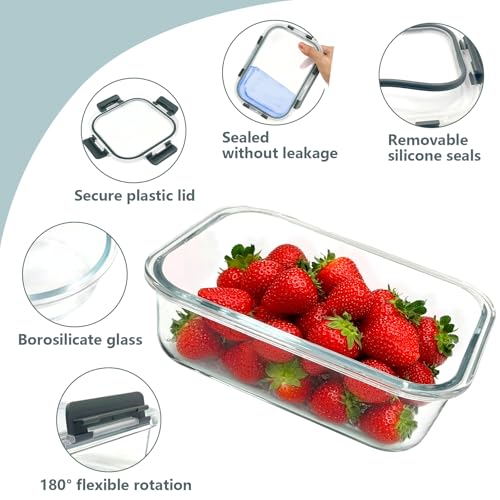 12 Pack Glass Food Storage Container Set with Lids Non Toxic (Gray-12)