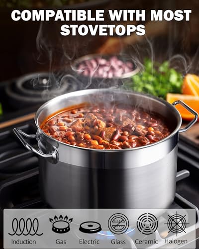 Professional 8 Quart Stainless Steel Stock Pot with Lid (8.5 Quarts / Silver)