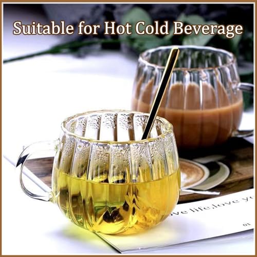 12oz Clear Glass Coffee Mugs Set of 6 Ribbed Coffee Cups With Handles Modern Cute Glass Tea Mug Cup for Hot Beverage (Ribbed)