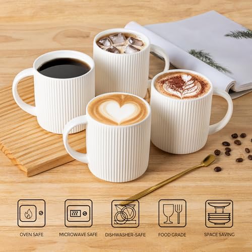 Ceramic Coffee Mugs Set of 6 (Bright White / 14 OZ (Set of 6))