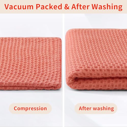 100% Cotton Waffle Weave Kitchen Dish Cloths 8 (Coral / 12 X 12 - 8 Pack)