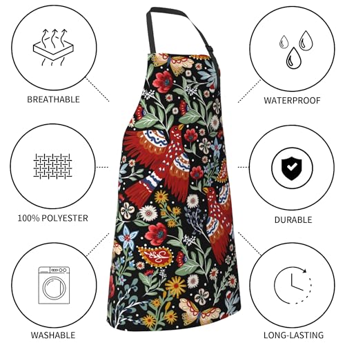 National Bird Adjustable Apron Flowers Printed Kitchen Cooking Griling Apron with Pockets (33" x 28"(Pack of 1) / National Bird Black)