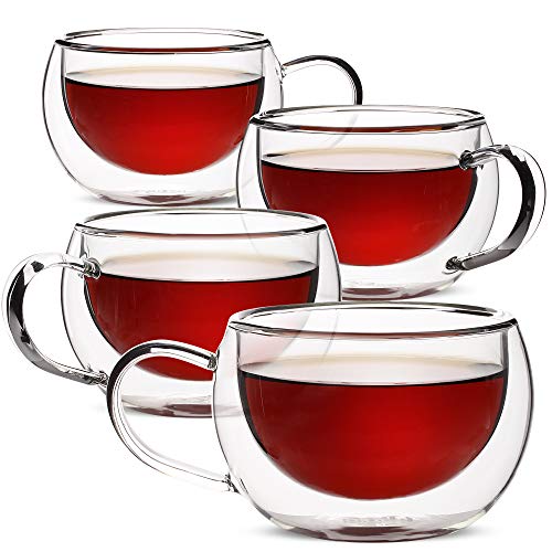 BTaT Double Walled Glass Coffee Mugs (Clear / 9 oz Coffee, Set of 4)