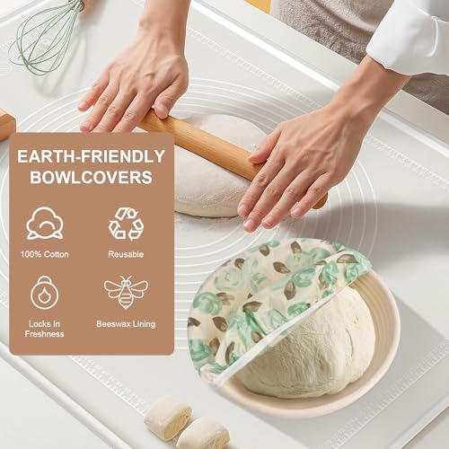 3 Pack Reusable Beeswax Bowl Covers for Bread Proofing (Roses)