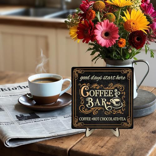 Vintage Coffee Bar Decor Sign (Black / 5.9 x 5.9 x 0.32 inches)