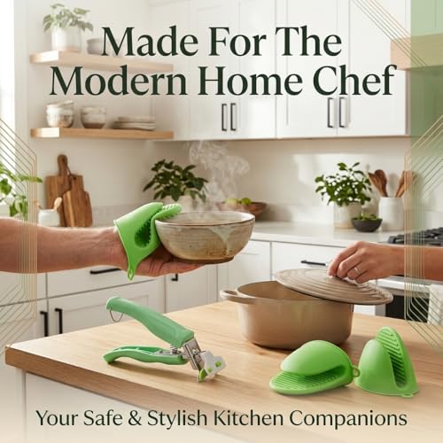Hot Bowl Holder Clip & Silicone Oven Mitts (Green)