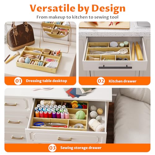 Bamboo Drawer Organizer with 9 Adjustable Compartments (9 Compartments)