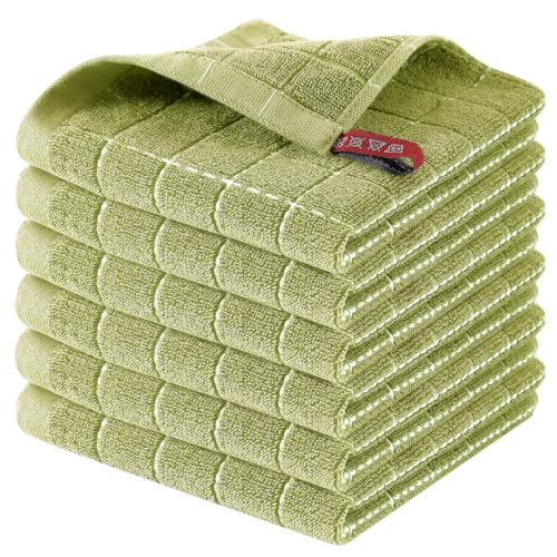 100% Cotton Terry Kitchen Dish Cloths (Sage Green / 12 X 12 - 6 Pack)